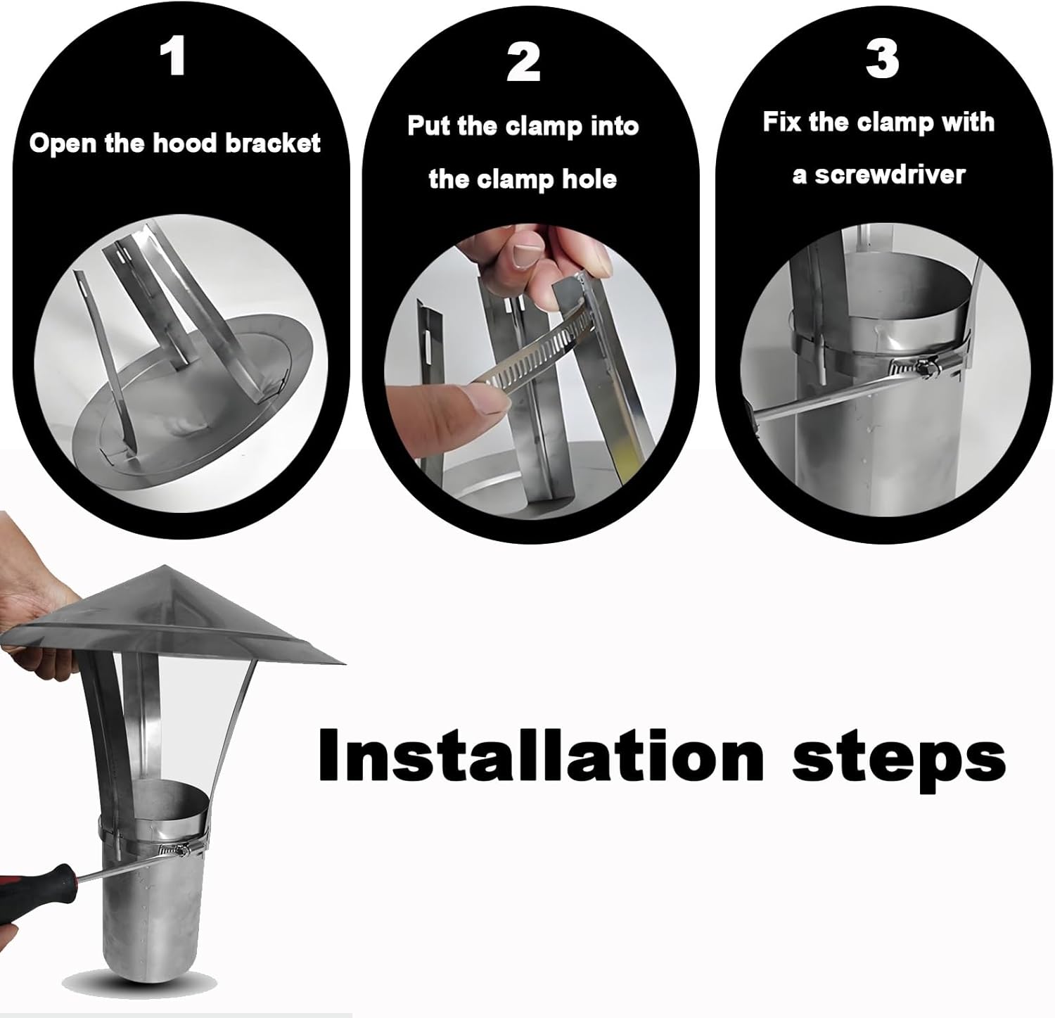 Fireplace Chimney caps,304 Stainless Steel Chimney Cover for Vents, 3" 4" 5" 6" 7" 8" Adjustable and Reinforced Round Rain Caps, Chimney Cowl Stove Pipe Roof Rain Cover(14cm(5.51 in))