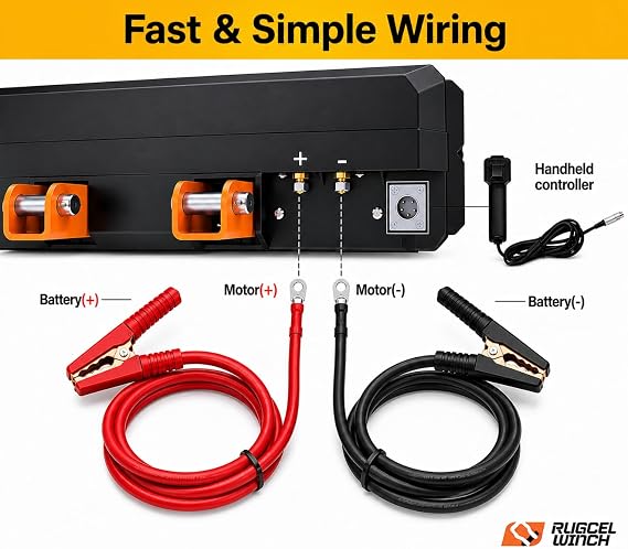 رافعة محمولة RUGCEL WINCH 12V DC رافعة كهربائية متعددة الاستخدامات،سحب خط واحد 4000 رطل/2041 كجم مع لوحة تثبيت فولاذية، حبل Hawse Fairlead وحبل صناعي متكامل، رافعة ATV UTV