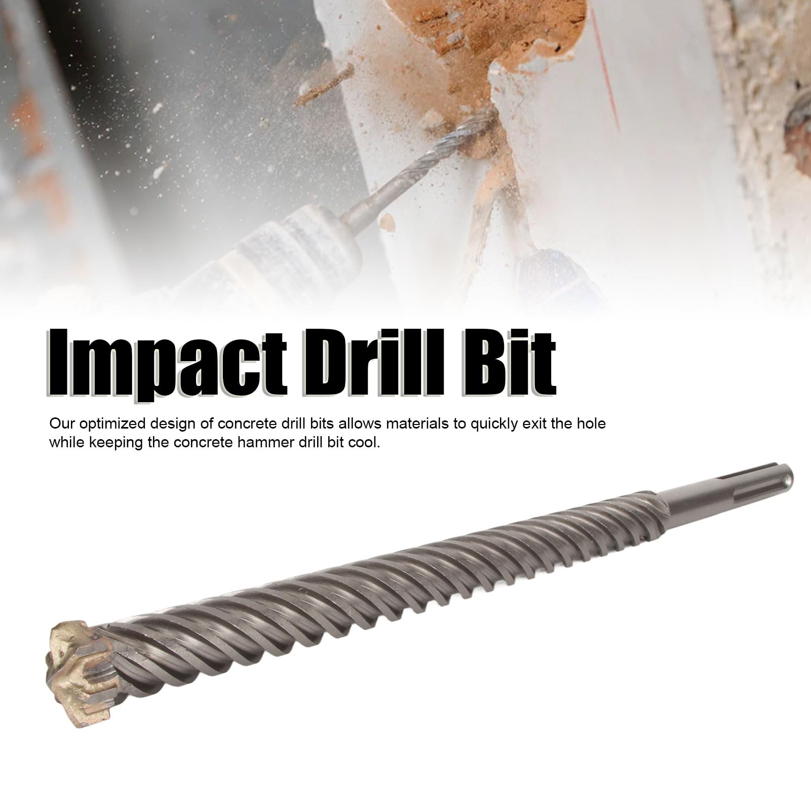 Broca de martillo perforador profesional, punta de carburo cementado de 6 flautas, 28 mm x 400 mm, broca de impacto para hormigón, piedra, mampostería, conector de construc