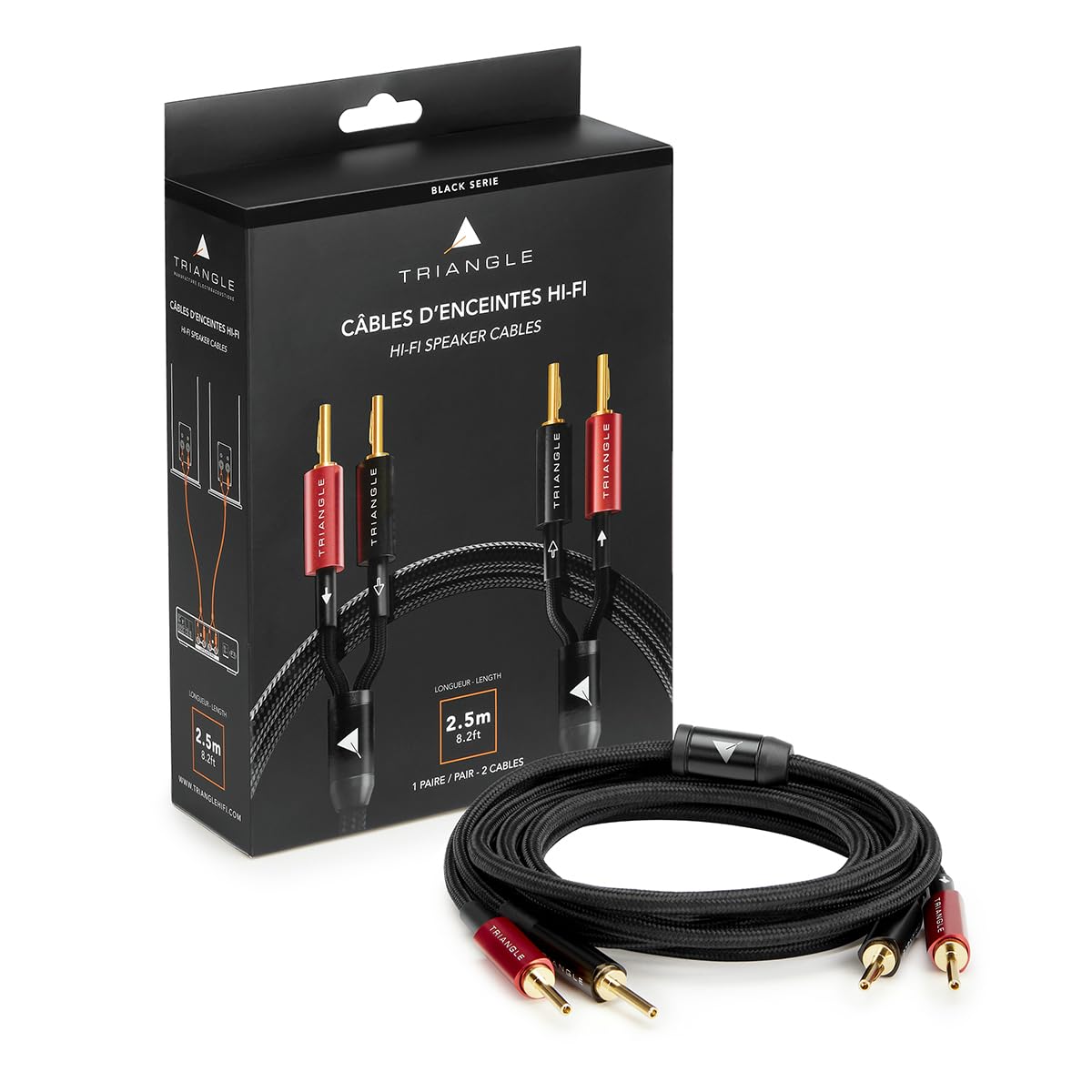 Triangle – Câbles Enceintes Prémontés avec Fiches Bananes 2x2,5m Black Serie – Cuivre OFC 99,99% Pur – Qualité Audiophile – Compatible Amplificateur & Enceintes Passives (Paire)