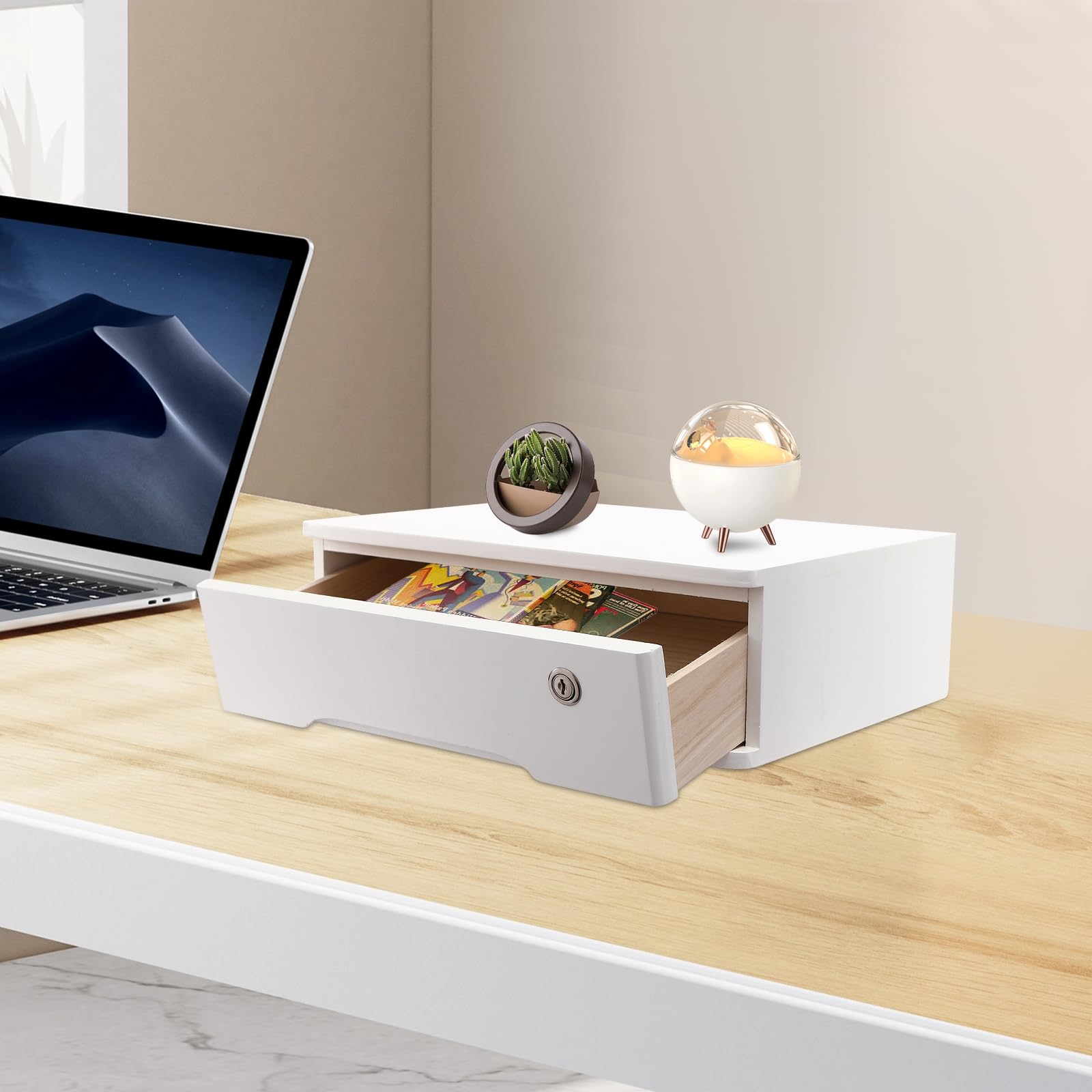 Contenitore da scrivania in legno con cassetti chiudibili, per ufficio e casa (bianco, con 1 cassetto)