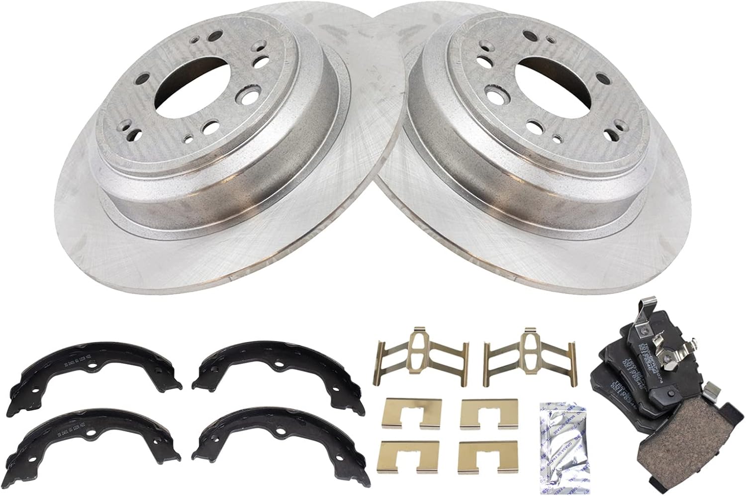 TRQ Rear Brake Pad & Rotor Kit Brake Pads Brake Rotor Parking Brake Shoe Set Ceramic Compatible with 2010-2011 Honda Accord Crosstour 2012-2015 Crosstour