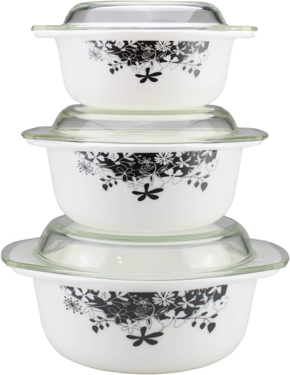 Occasions 3pc Glass Casserole Dish With Lids 1L, 1.5L & 2.5L Round