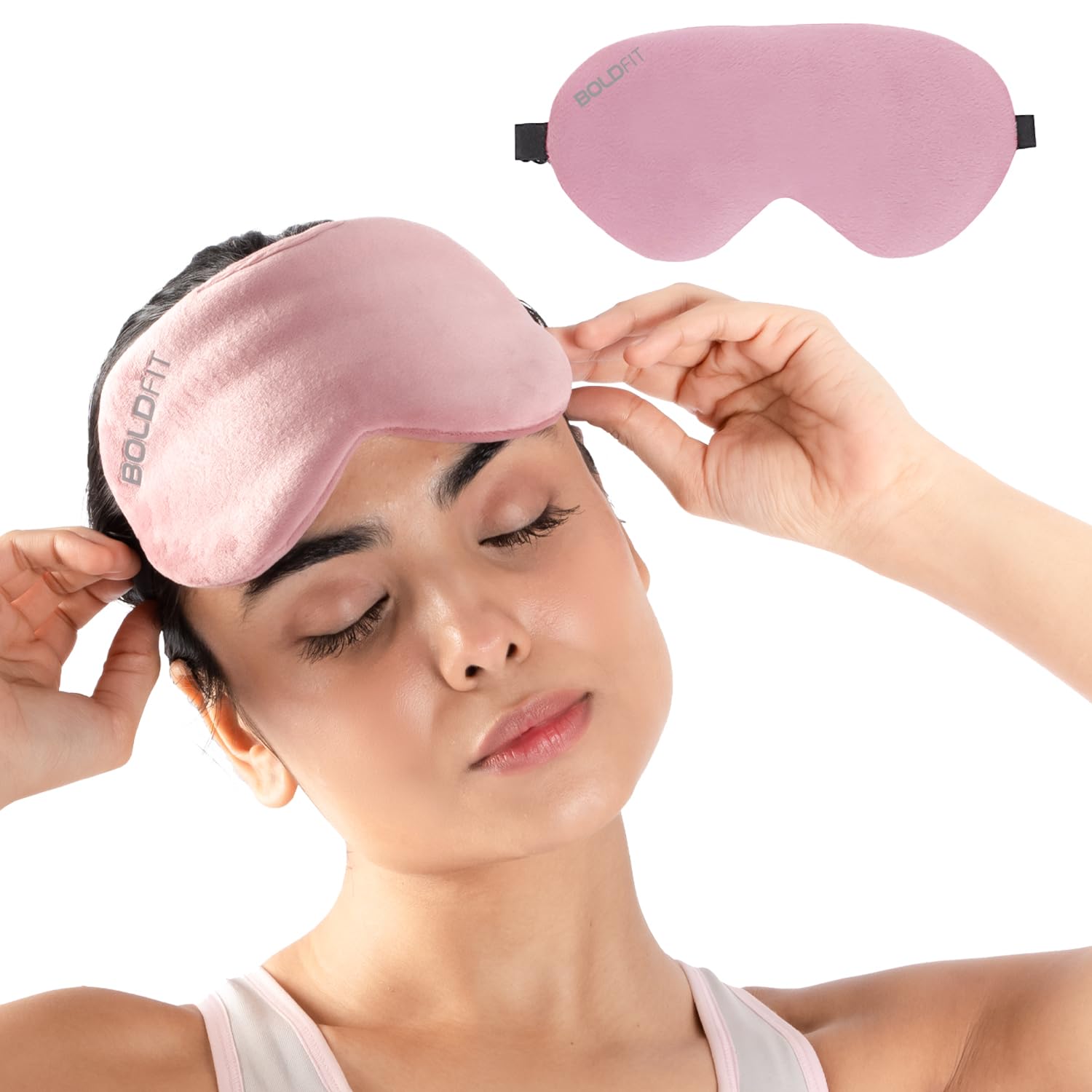 Boldfit Eye Mask for Sleeping with Adjustable Strap Super Soft Sleeping Mask Blind Fold for Comfortable Sleep Travelling Sleep Mask Pad for Girls Sleeping Eye Mask Blind Folds for Sleeping - Pink