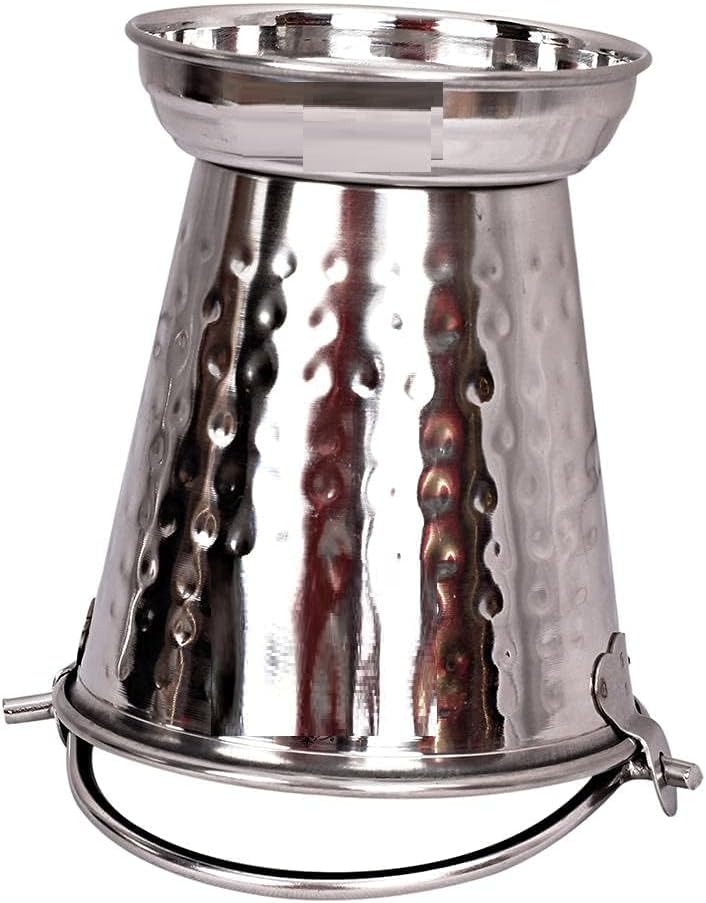 Steel Serving Set – 6 Pcs Hammered Design Handi, Bucket, Kadhai & 3 Serving Spoons – Traditional Indian Cookware for Dining & Kitchen – Silver Steel Utensils