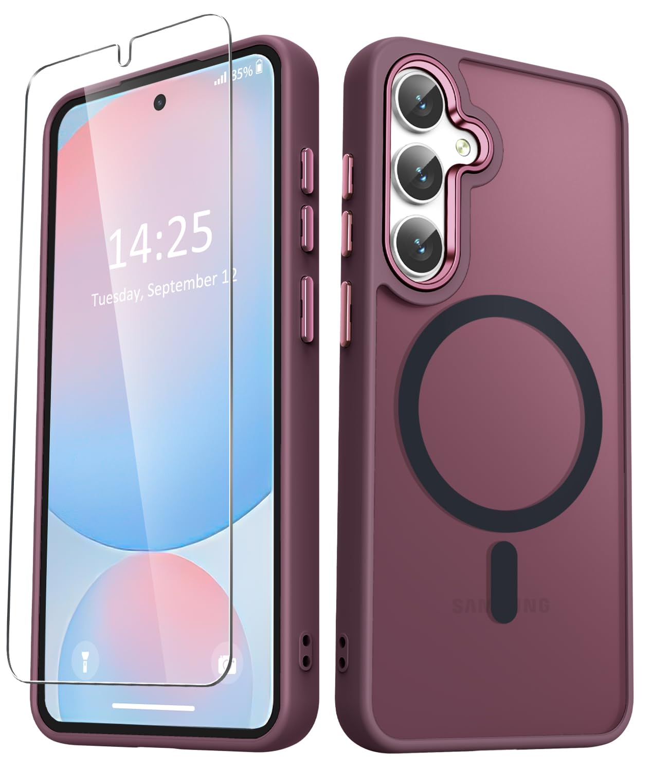 YENAPOON for Samsung Galaxy S25 Case, Matte Magnetic Phone Case with 1 Screen Protector, Support for Magsafe, Translucent Frosted Shockproof