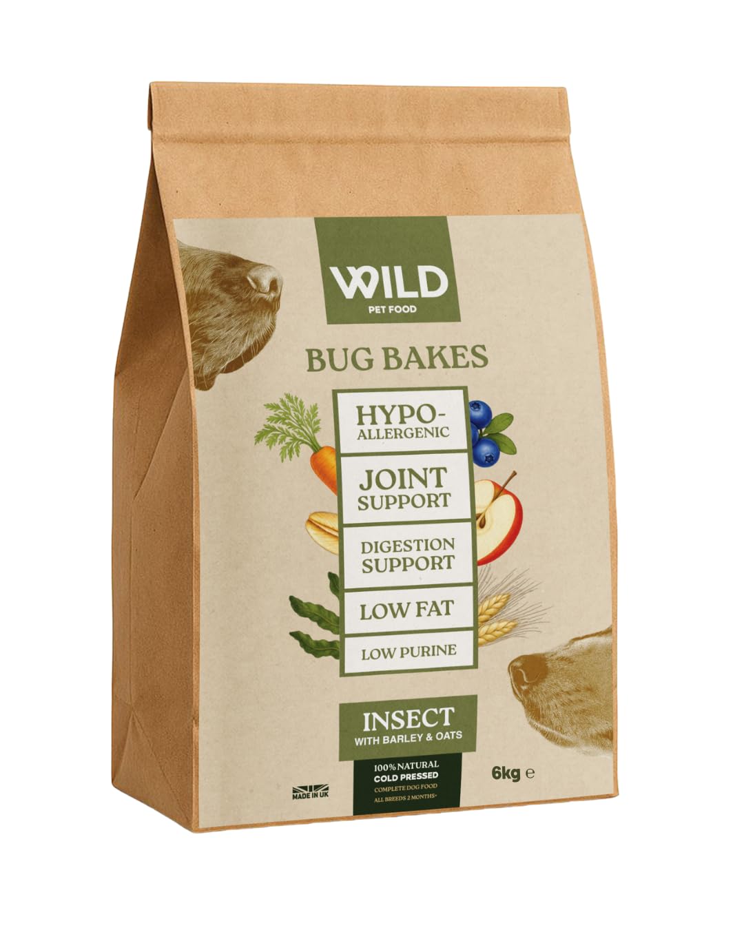 Bug Bakes Insect Dog Food with Barley & Oats – Hypoallergenic, Joint & Digestion Support, Low Fat & Low Purine, Natural Complete Dry Dog Food, 6kg