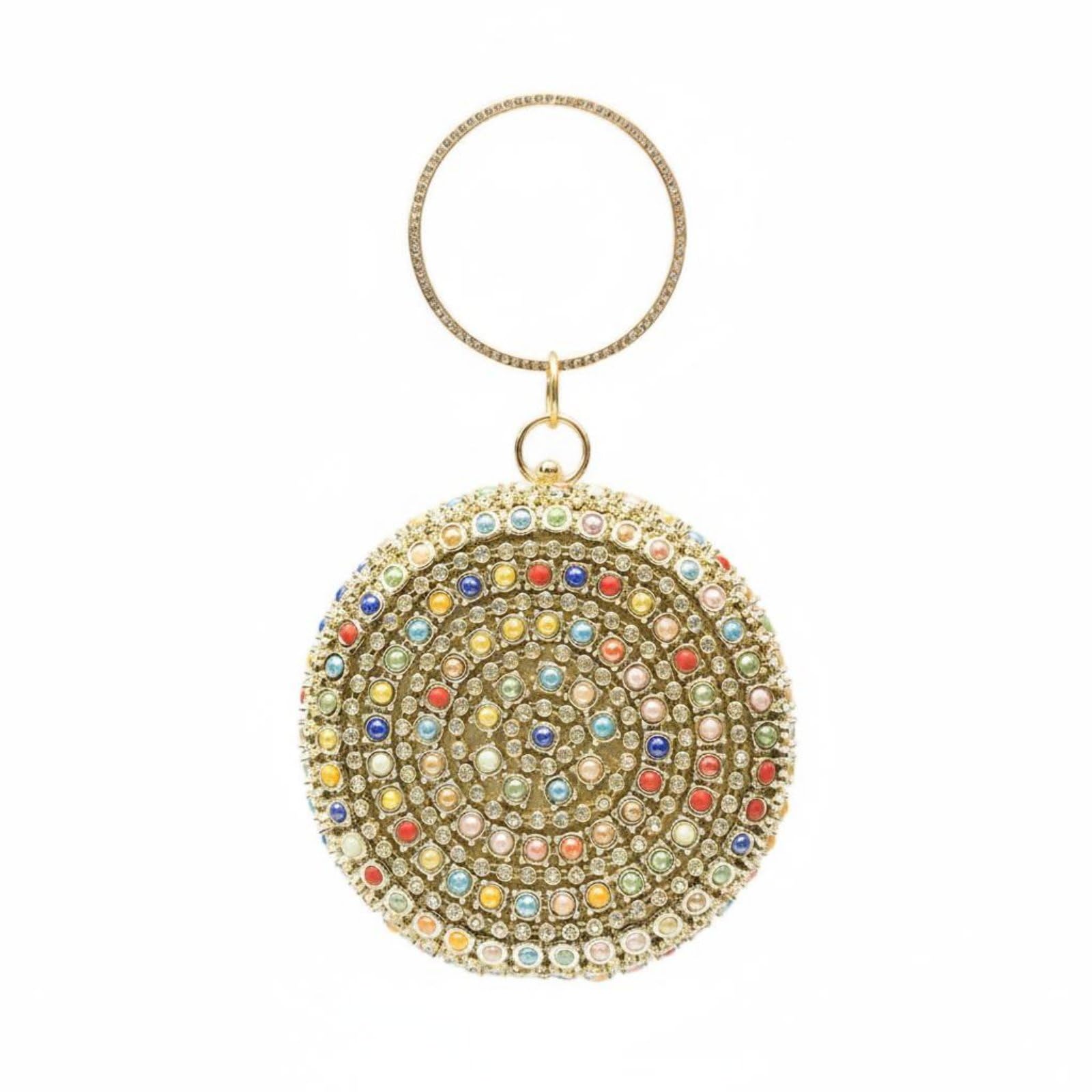 Wrist Strap Beaded Round Glittery Rhinestone Evening Elegant Wristlet Bag Luxurious For Women, Party, Wedding, Gold | Handbags & Bags Bridal Accessories Wedding Formal Occasion-image-20