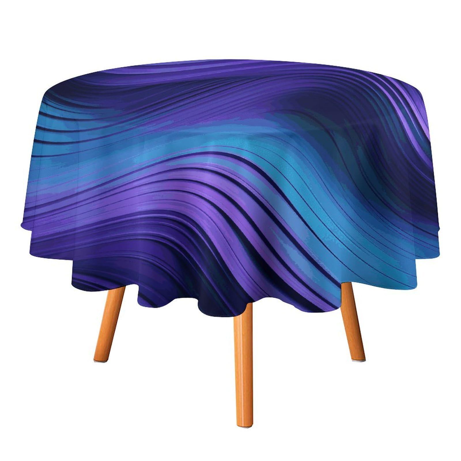 SMAZDFXX Wavy Purple Tablecloth 60x60in Round Table Cloth Durable Polyester, Washable Stain Resistant Table Cover for Indoor Outdoor (Picnic, Dining, Party)