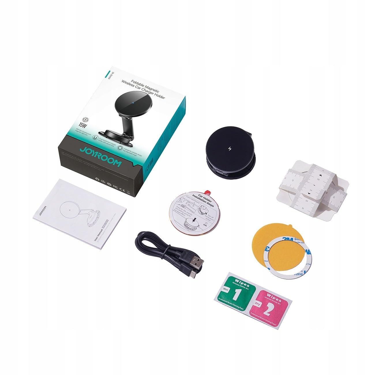 JOYROOM Magsafe Bezprzewodowa ładowarka samochodowa [wszystkie metalowe i składane] magnetyczny uchwyt samochodowy na telefon 15 W, bezprzewodowe ładowanie samochodowe do iPhone'a 16 15 14 13 12 Pro