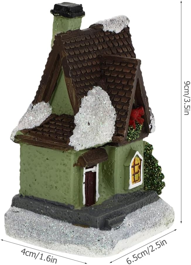 4 Pcs Christmas Village Sets：Lighted LED Christmas Village Figurines Decoration Set - Miniature Holiday House Decorations for Xmas Town Scene Desk Landscape Decor（Resin）