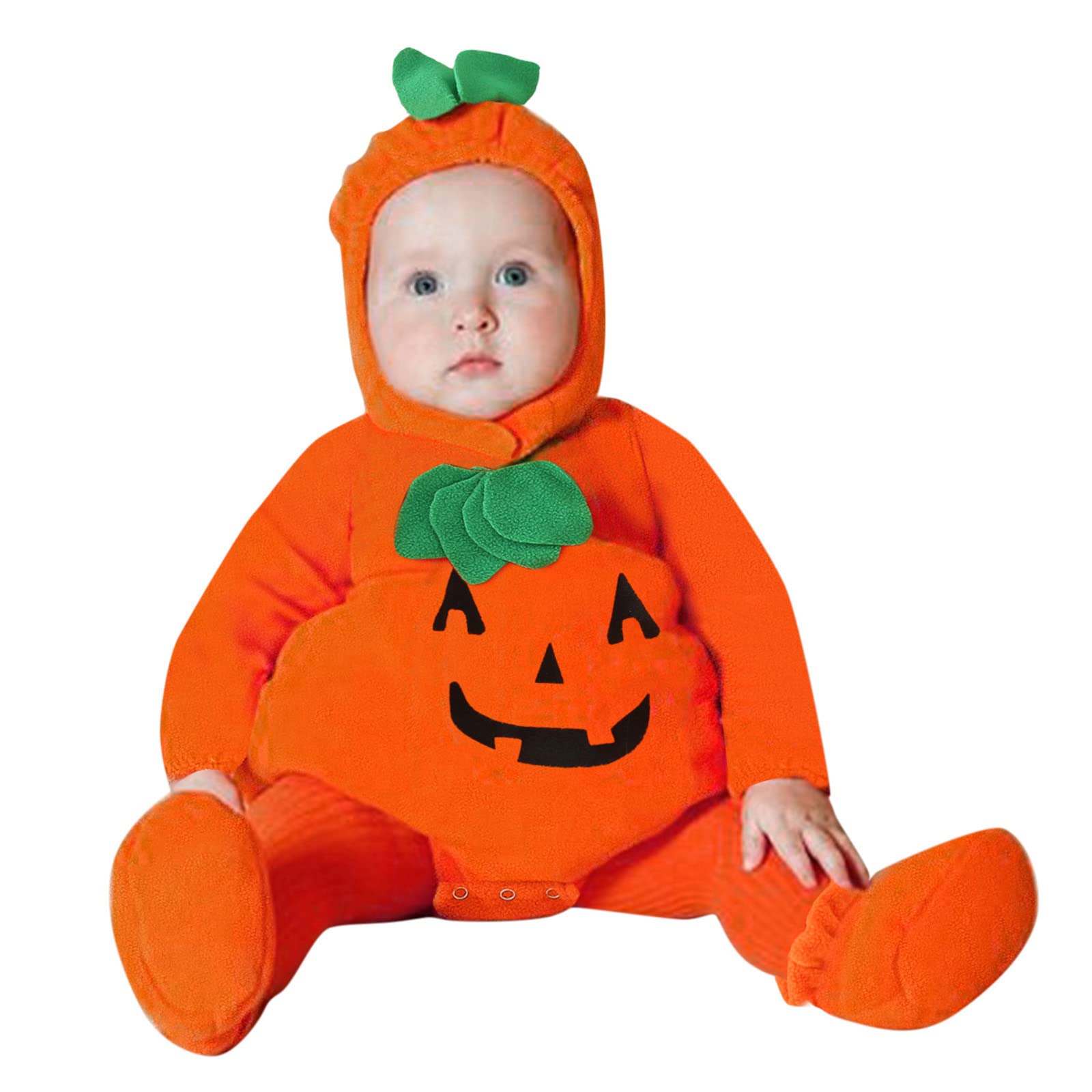 Newborn Infant Baby Pumpkin Halloween Costumes, Cute Toddler Halloween Cosplay Outfits, Long Sleeve Fleece Hooded Zipper Design Romper Striped Pant Sets, Party Performance