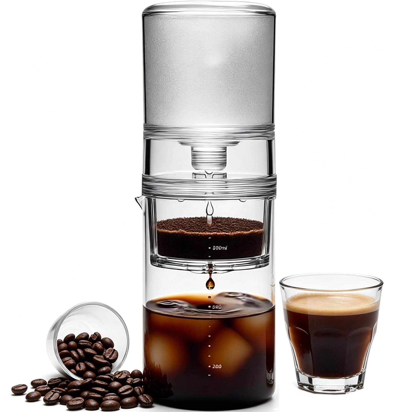 Cafetera De Goteo para Café Frío Y Café Cold Brew, Cafetera De Goteo Lento Tipo Torre para Cold Brew, Capacidad De 600 Ml, Caudal De Agua Ajustable, para Cafeterías, El Hogar Y La Oficina