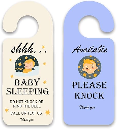 Letrero de bebé para puerta delantera, paquete de 2 unidades, con texto en inglés Please Do not Knock or Ring Bell Baby Is Sleeping Baby Is Sleep,