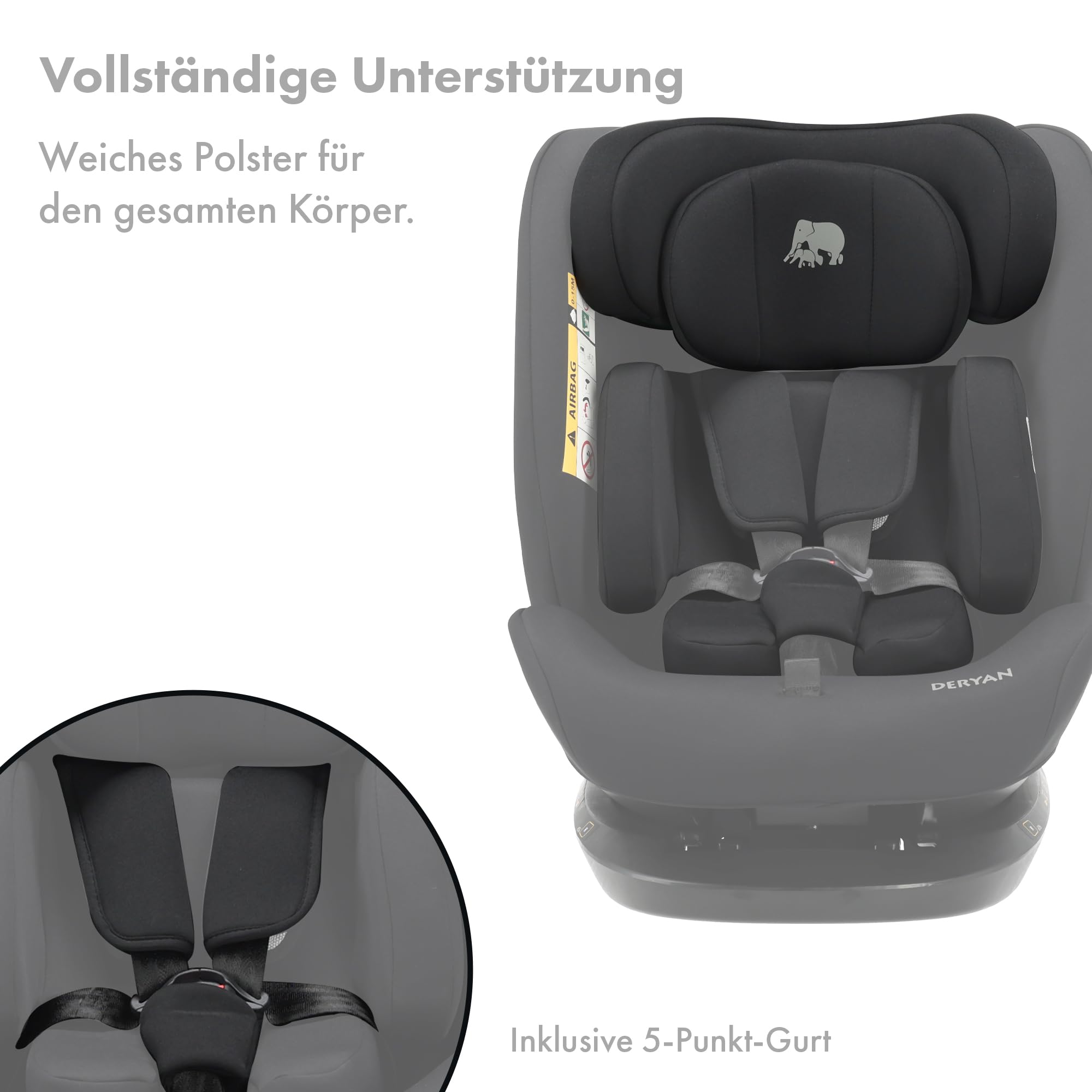 Deryan Clyde i-Size Kindersitz 40–150 cm Gruppe 0+/1/2/3 Autokindersitz mit Gurtbefestigung Seitenaufprallschutz Schwarz