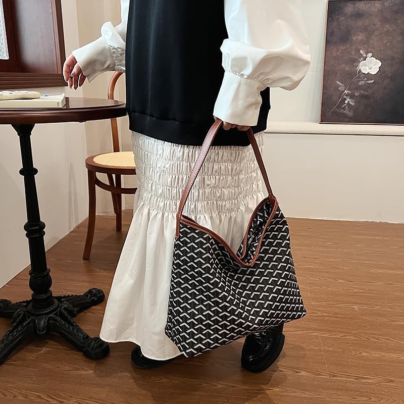 Stylish Women's Tote Bag with Geometric Pattern, Trendy Large Shoulder Bag Purse for Women