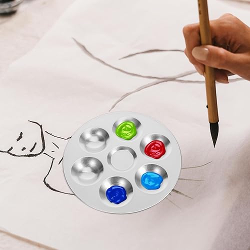 Miniatura 5 de NUOBESTY Paleta de colores de aluminio de 2 piezas, bandeja redonda de pintura de 6 pozos para acuarela y óleo, suministros de arte portátiles para
