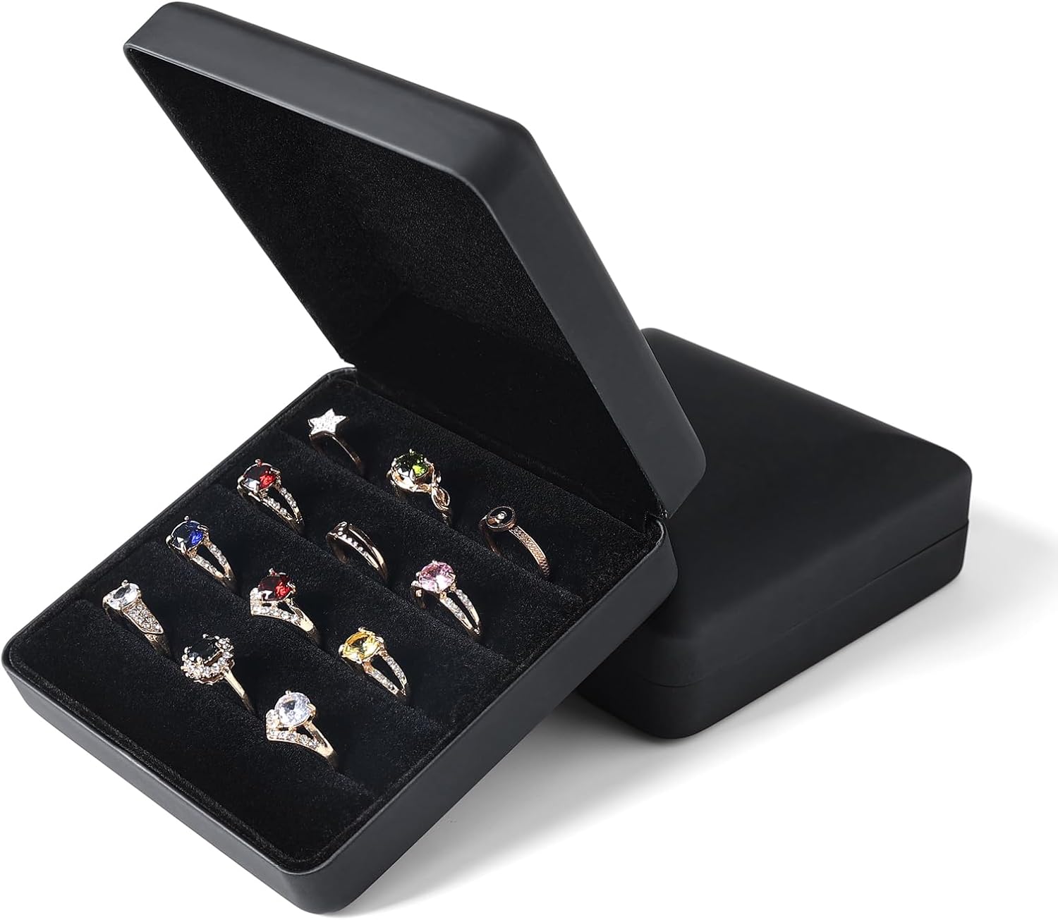 Small Ring Organizer Box, Portable Jewelry Rings Display Collector Case, Jewelry Ring Tray holder Showcase. Modern Rings Storage Boxes Fit for Women, Girl for Travel (Black) - Image 2