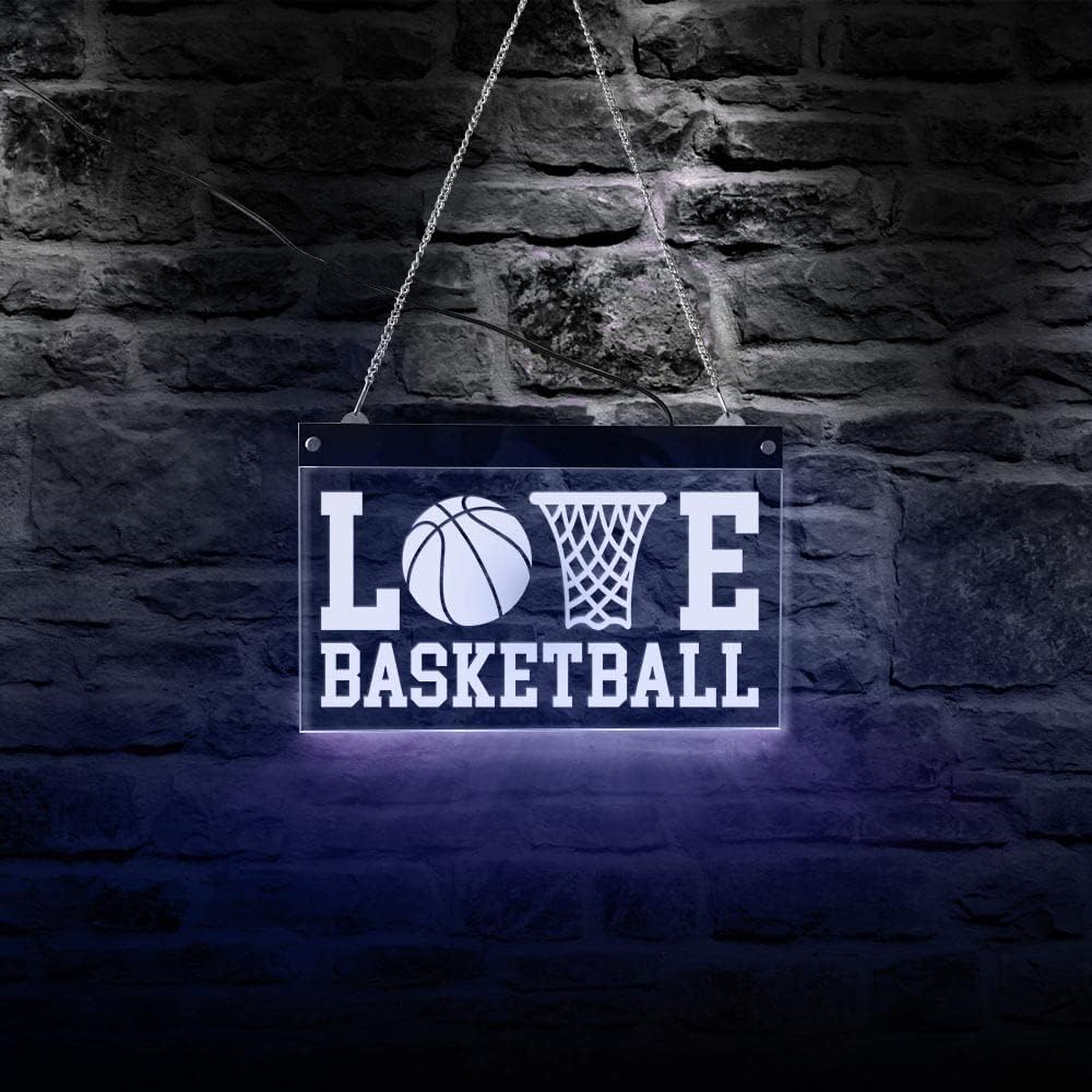 The Geeky Days I Love Basketball Design LED Multi Color Lighting Neon Sign Boys Living Room Sports Décor Basketball Love Word Art Electronic Lighted Signs Board (30x20cm/12 x7.87 inches)