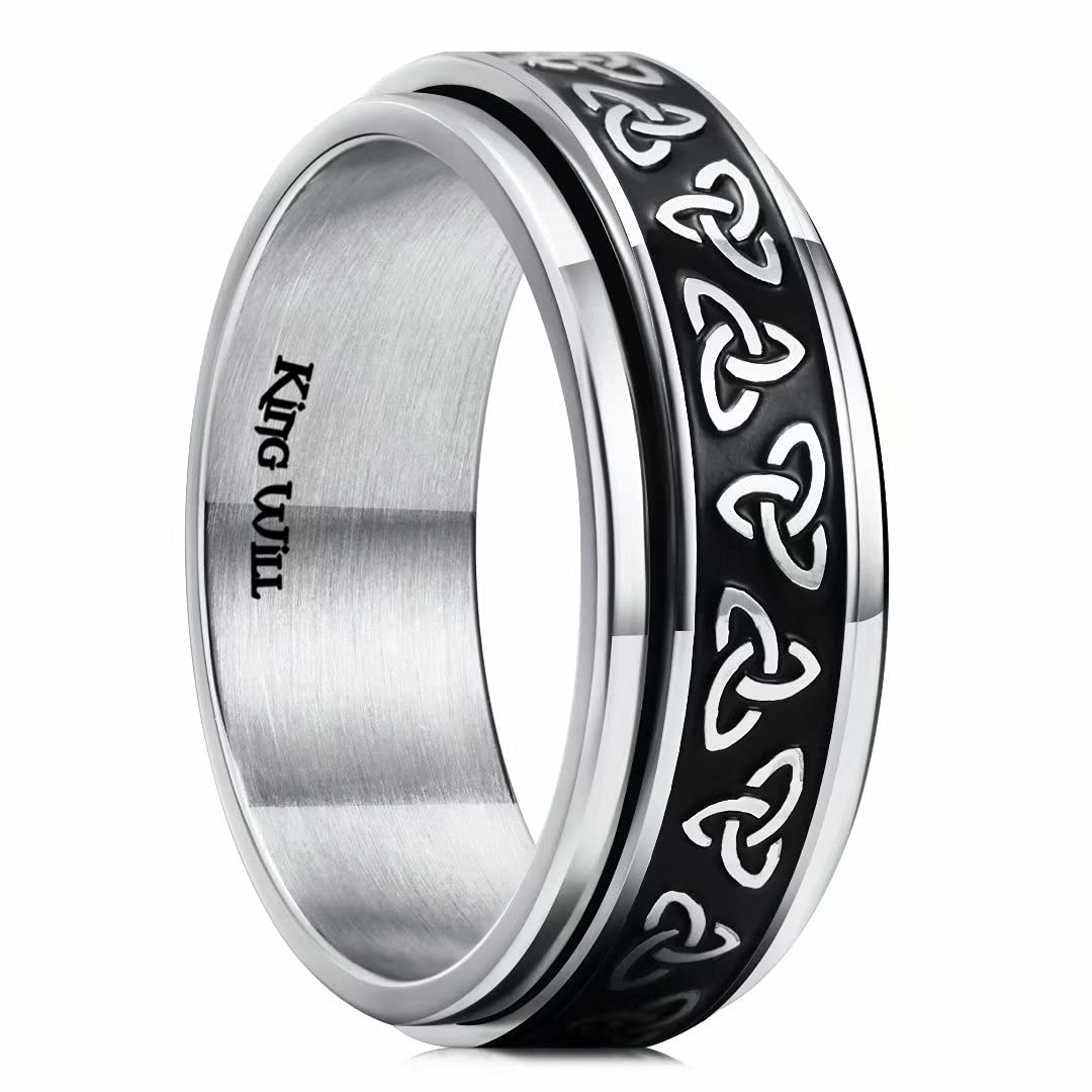 King Will 316L Stainless Steel Spinner Ring for Men Women- 8mm Width Fidget Ring with Dragon/Celtic Knot Pattern, Stress Anxiety Relief Comfort Fit Wedding Band