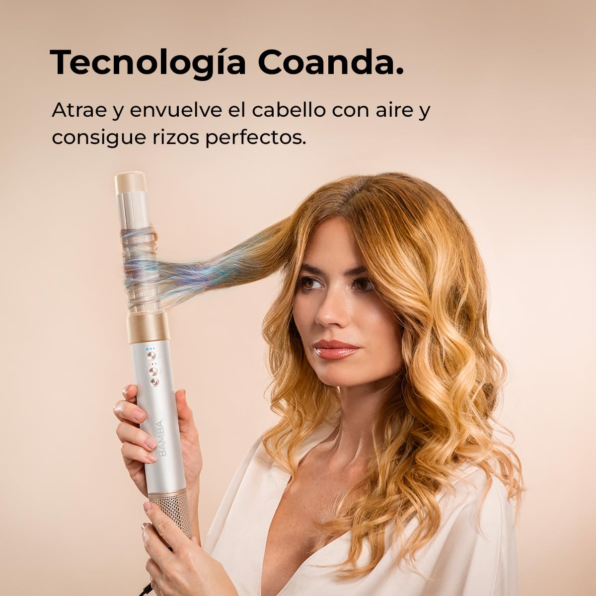 Cecotec Cepillo de Aire Secador Moldeador Alisador Multifunción 8 Cabezales CeramicCare AirGlam Champagne. 1400W, Tecnología Coanda, 3 Velocidades, 3 Temperaturas, Control Inteligente Calor, 110000rpm — view 3