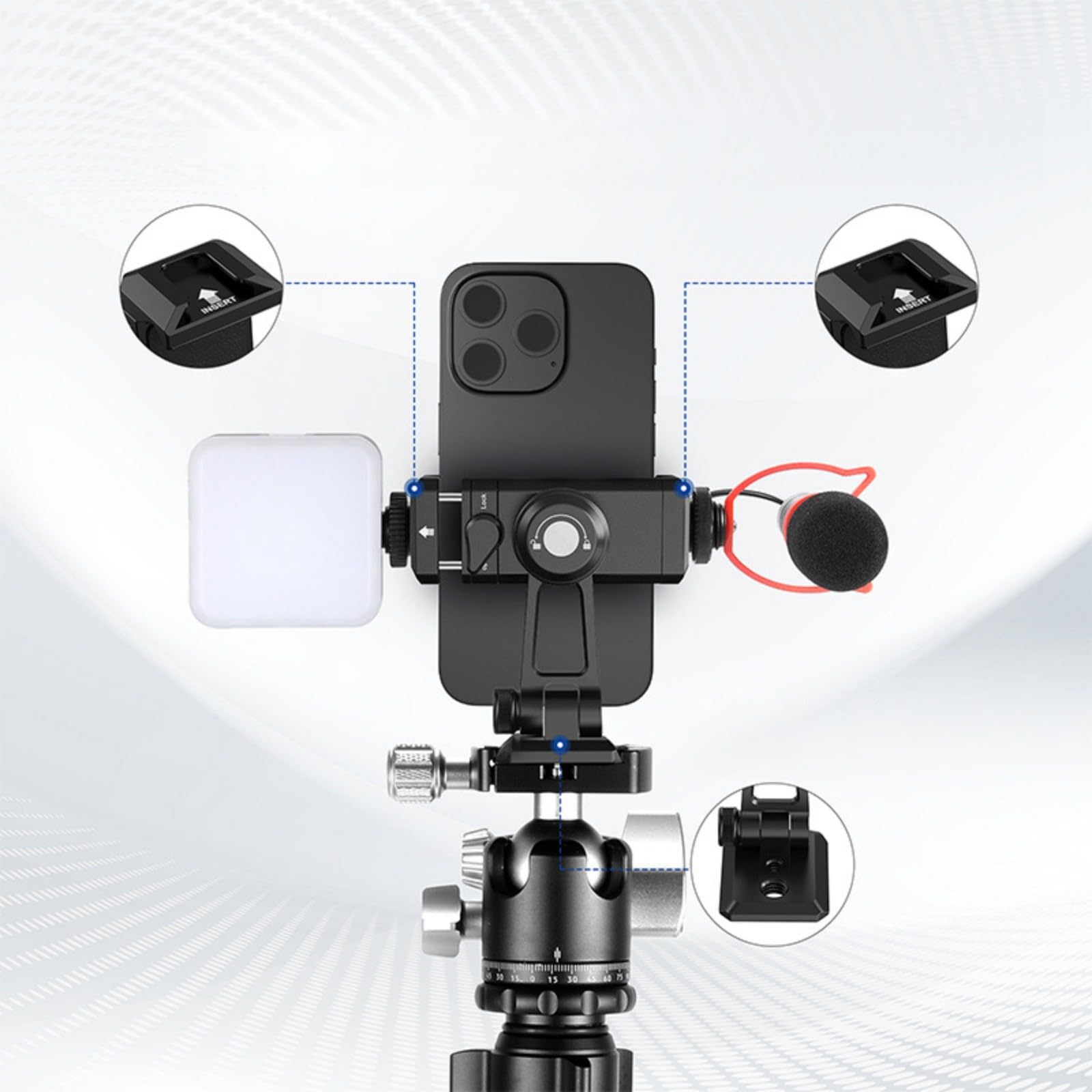 Soporte de trípode para teléfonos inteligentes, clip adaptador ajustable con soportes de zapata fría para mejorar la fotografía de video