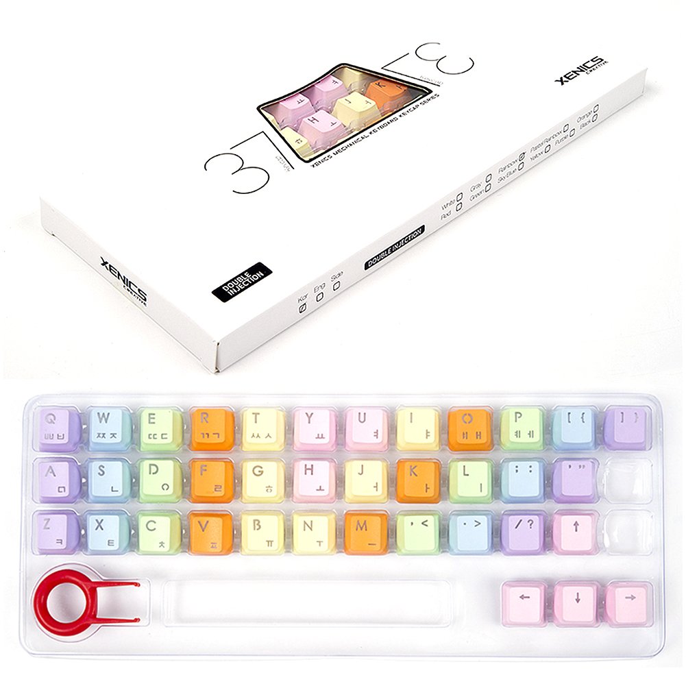 Pastel Rainbow Double Shot Translucent 37 PBT Keycaps with Puller for