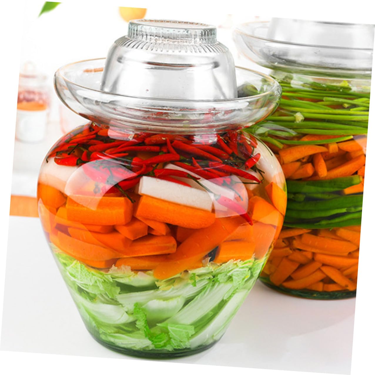 jojofuny Einmachglas für Kimchi und Essiggurken Steinguttopf mit Wasserdichtem Deckel Transparent für Fermentation von Sauerkraut und Anderen Lebensmitteln
