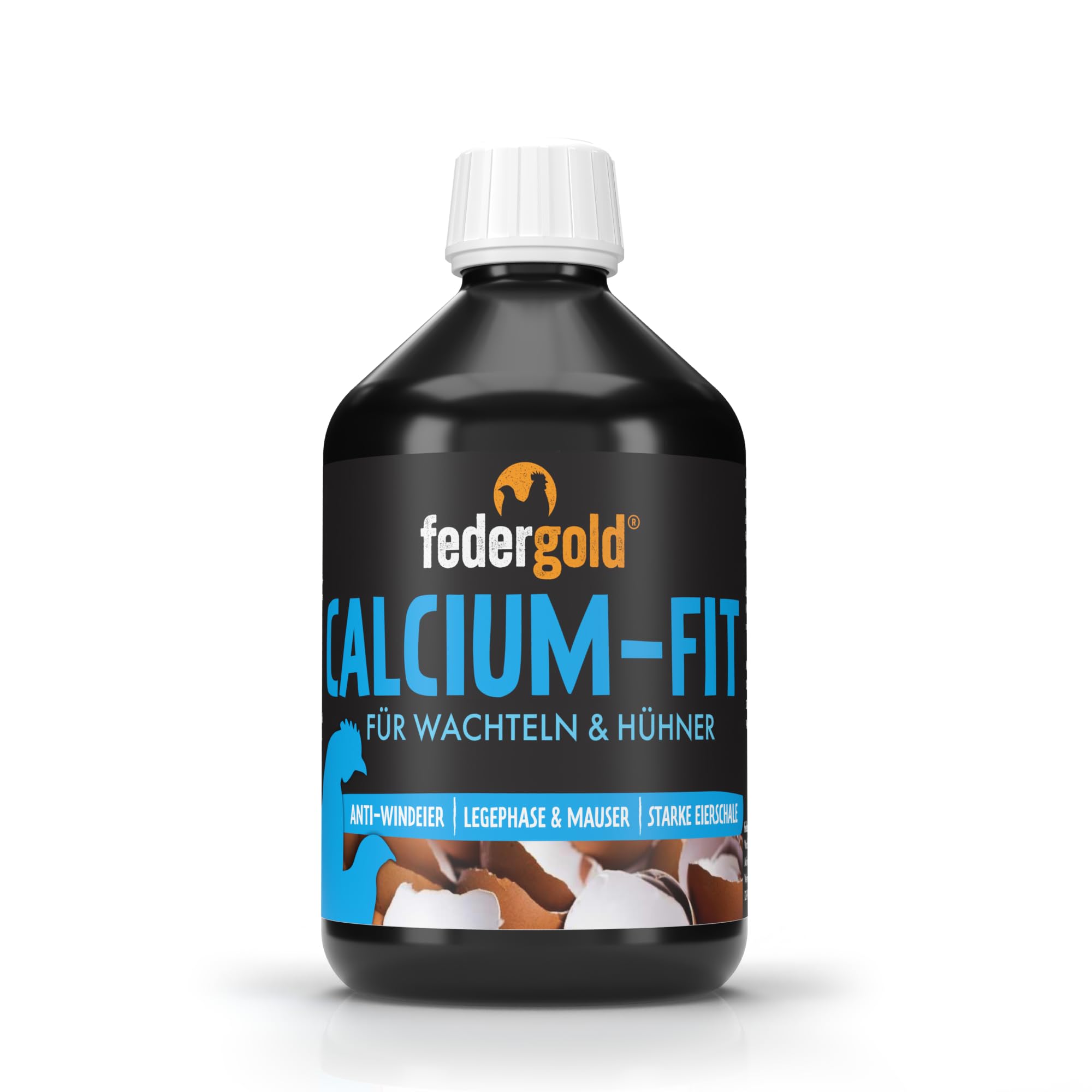 Federgold® Calcium-Fit 500 ml – Calcio liquido per quaglie e polli – con vitamina A, D3 ed E – Mangime complementare per gusci d'uovo stabili, fase di deposizione e mauser