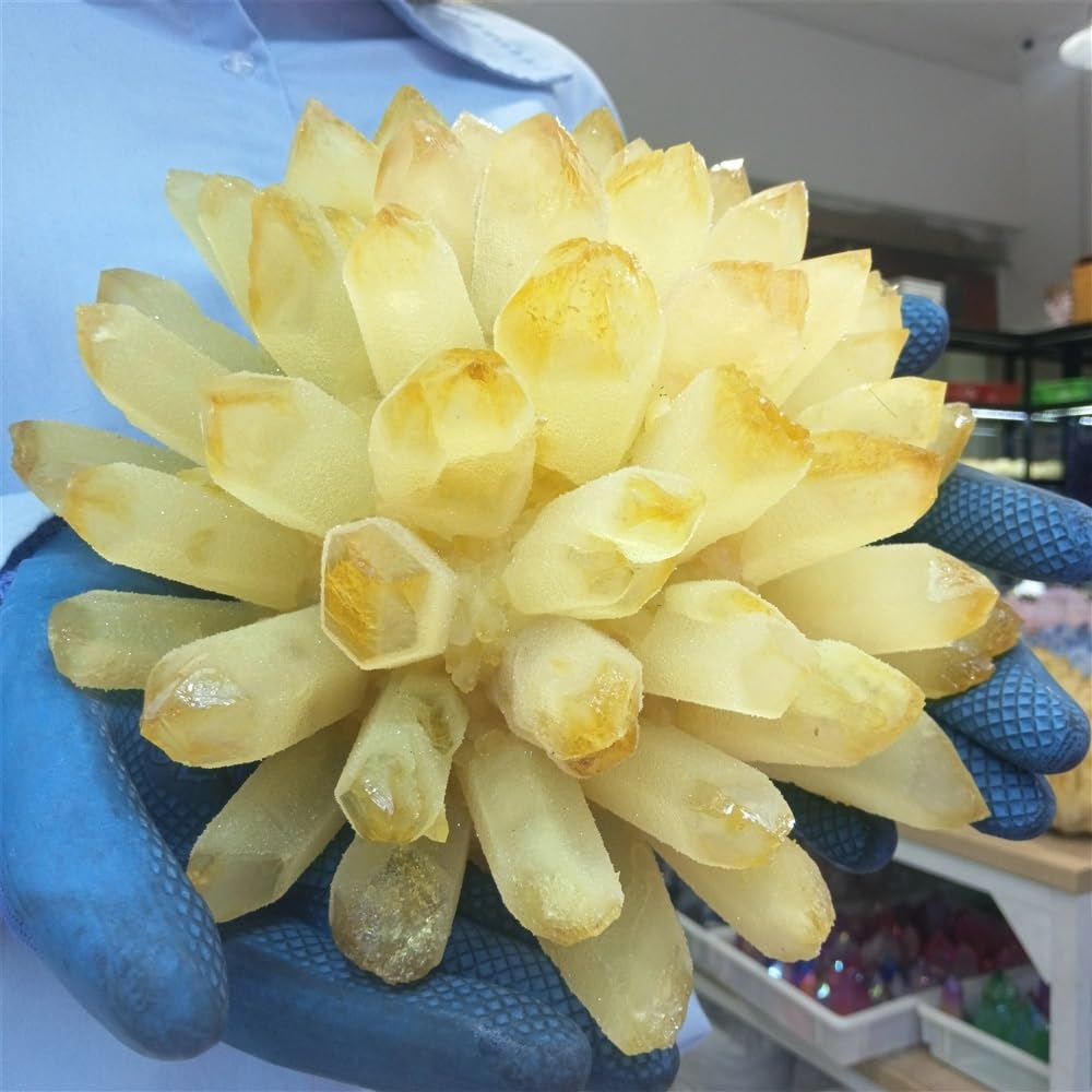AUOQKQUT Stone Yellow Quartz Crystal Cluster Stone Home Office Decoration(Size:610-700g)
