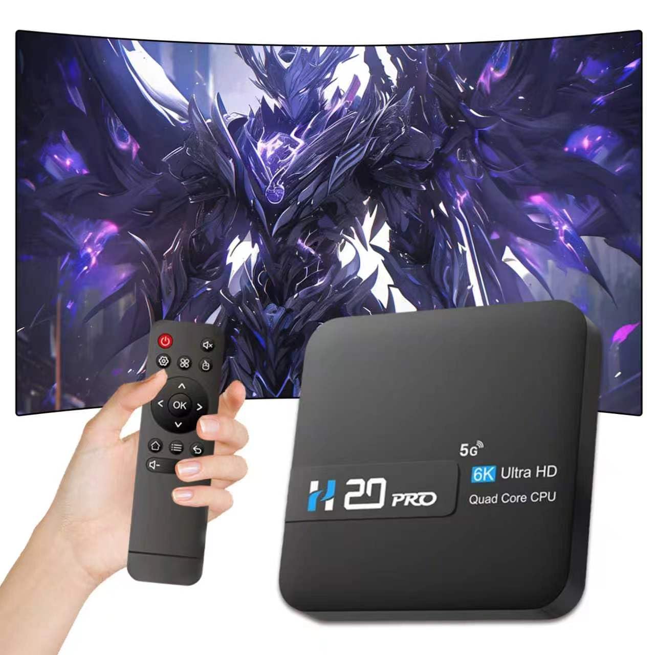 Boîtier TV H20PRO Android 14, 2 Go+8 Go,processeur Allwinner H313 quadricœur,Wi-FI 2,4 GHz + 5 GHz et Ethernet 100 MB/s,boîtier TV Intelligent pour Le Salon ou la Chambre,Deux Ports USB (Noir)