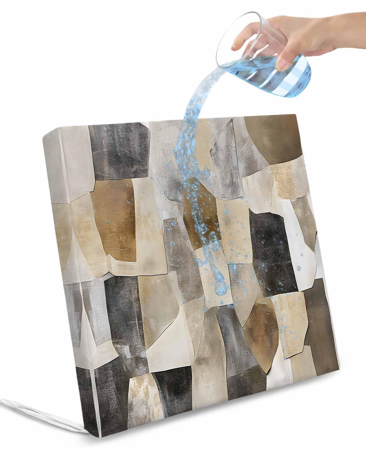 2 Pack Black Brown Color Blocks Waterproof Cushion Covers with Ties, Outdoor Patio Chaise Lounge Chair Seat Cushion Slip Covers Replacement(Only Cover) Abstract Geometric Art 20