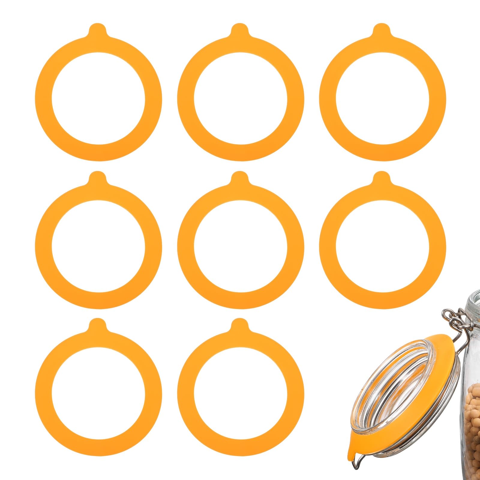 sourcing map 9Pcs Silicone Replacement Gasket for Glass Jars, 9.5cm / 3.7 Inch OD Silicone Seals Rings Airtight Leakproof Mason Jar Sealing Rings for Canning Jar Glass Top Jars, Orange
