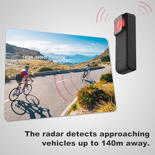 Miniatura 4 de BY-J Luz trasera de radar para bicicleta, alertas visuales y audibles para acercarse al vehículo, compatible con computadoras Garmin Wahoo Bike y