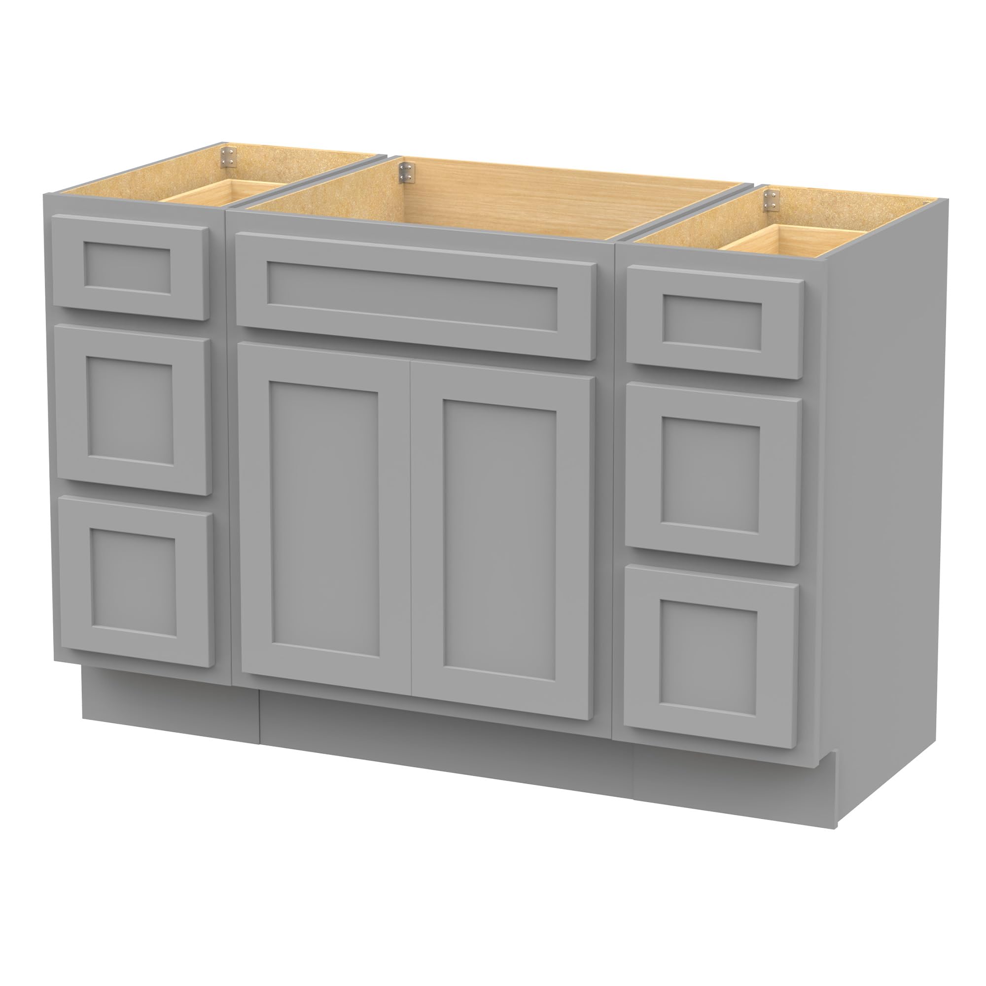 HomeBeyond 48 Inch Bathroom Vanity Base Only, Single Vanity Cabinet with 5 Dove-Tailed Drawers, Soft-Closing Doors, Gray, Without Top,Small