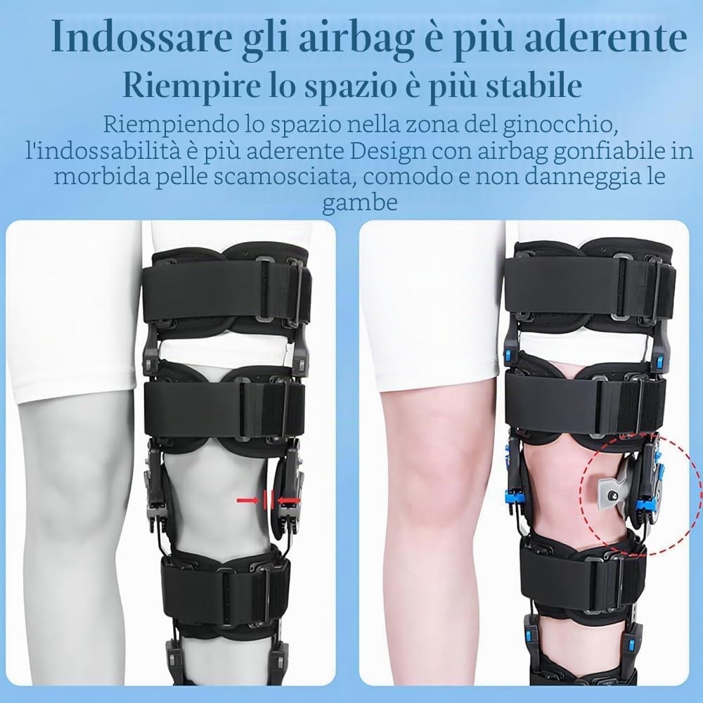 Tutore regolabile per ginocchio con cerniera e stabilizzatori per gamba – Ortesi post-operatoria per LCA, LCP, strappo del menisco, artrite e osteoartrite, supporto ortopedico per riabilitazione per