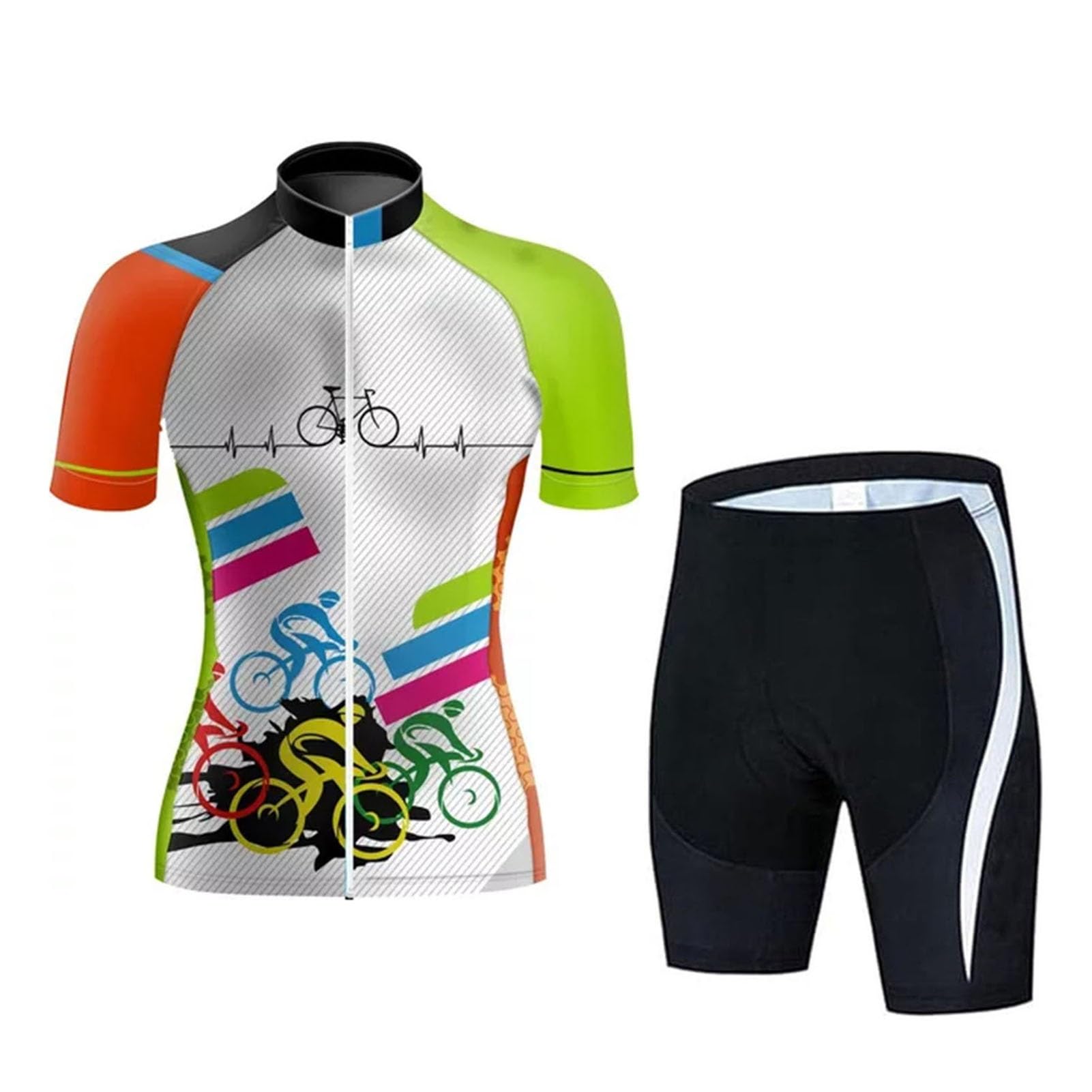 KAISUN Donne Abbigliamento Ciclismo Set - Completo Maglia da Ciclismo Donne Estivo con Pantaloncini Imbottiti in 9D Gel, Tuta Bici da Corsa