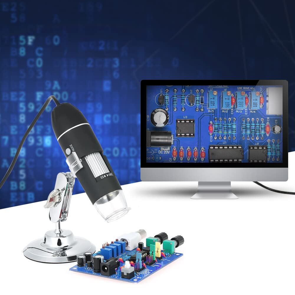 Retoo Microscope Numérique USB, Endoscope De Grossissement 1600X, Éclairage 8 LED, 2560x1920P, AVI, Port USB, 30000 LUX, pour Téléphone Portable Et Tablette Android Windows XP, Vista, 8, 10, Noir