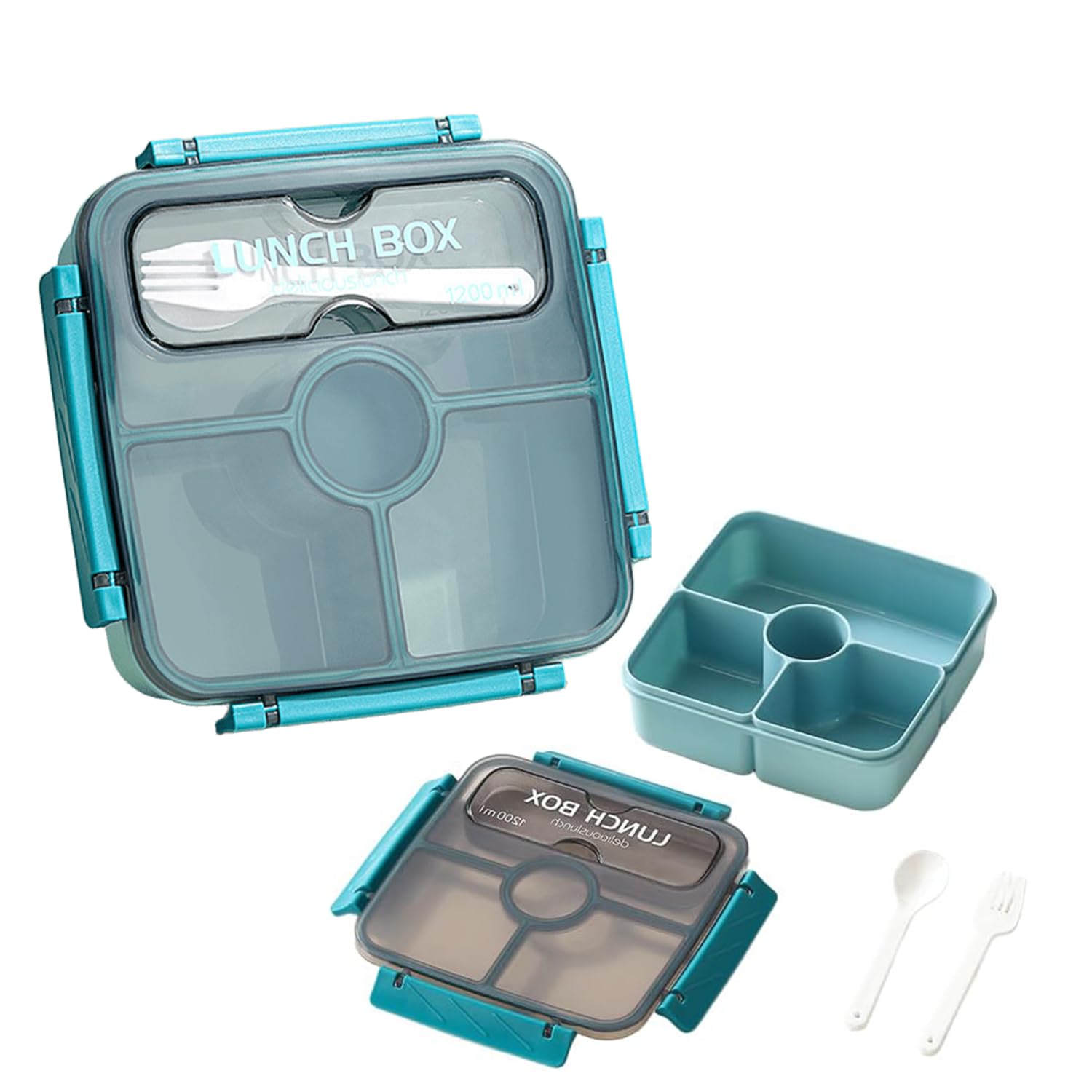 Zhuiyiwin Blue Bento Box Lunch Boxes, 1200Ml Stackable With 4 Compartments For Kids Adults, Lunchbox, Divided Food Storage Containers For School Work Travel (Blue)