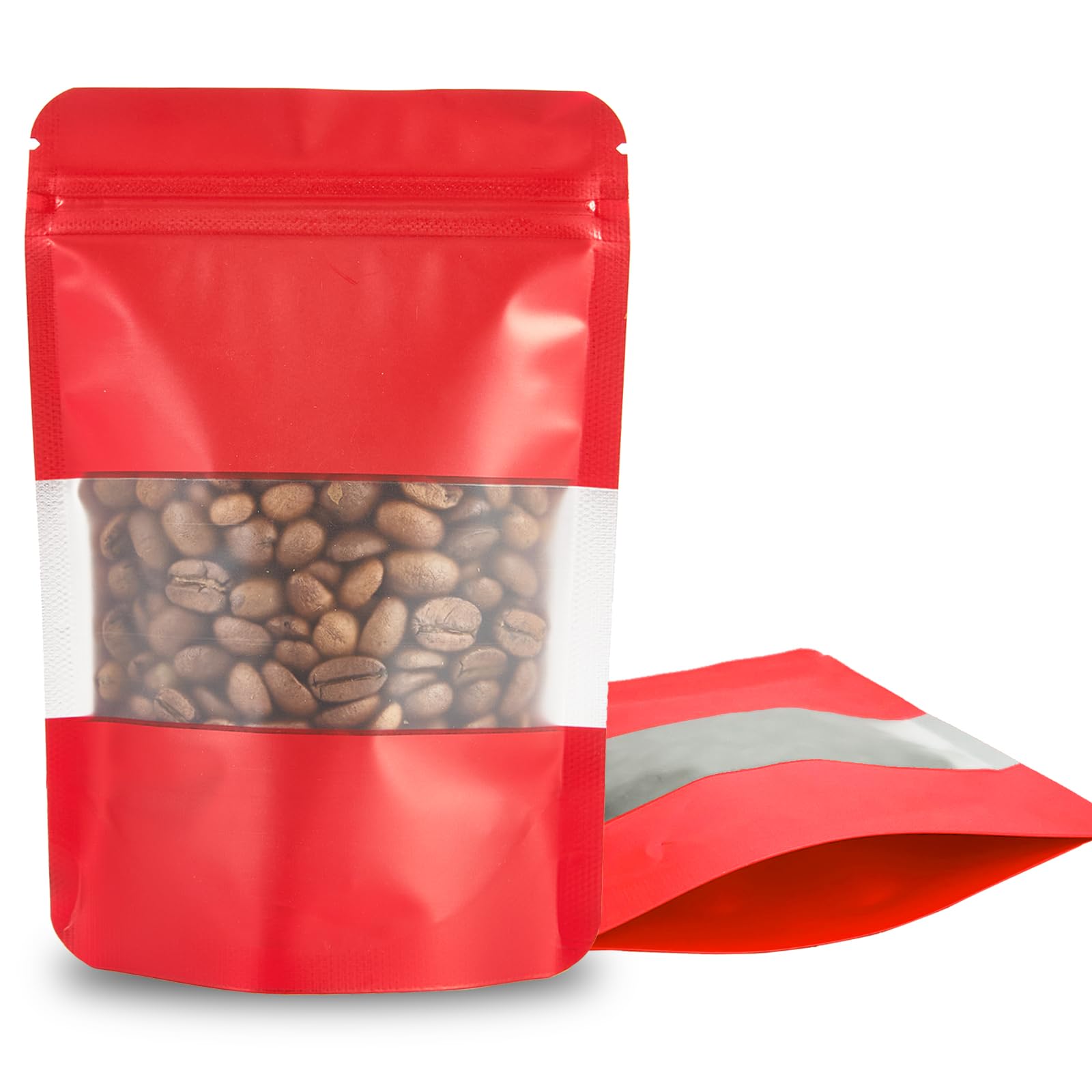 100 Pieces Resealable Mylar Bags, Stand Up Smell Proof Bags with Matte Window, Zipper Lock Foil Pouch Packaging (Red, 6.3 X 9.5 Inch)