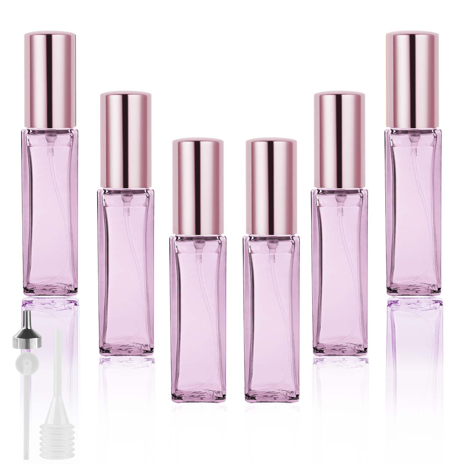 LOPHE Atomizer perfum wielokrotnego napełniania, 6 sztuk x 10 ml mini przenośny szklany opryskiwacz, podróżny perfum z dozownikami, butelka z rozpylaczem bez wycieku do olejków eterycznych i perfum