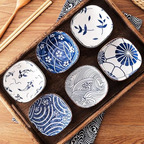 Image of KPNG Japanese Style Ceramic Bowls, Set of 6, 9.2 cm, Decorative Dip Bowls for Cereal, Soup, Pasta, Oatmeal, Salad and Rice, Microwave and Dishwasher Safe (Pack of-6)