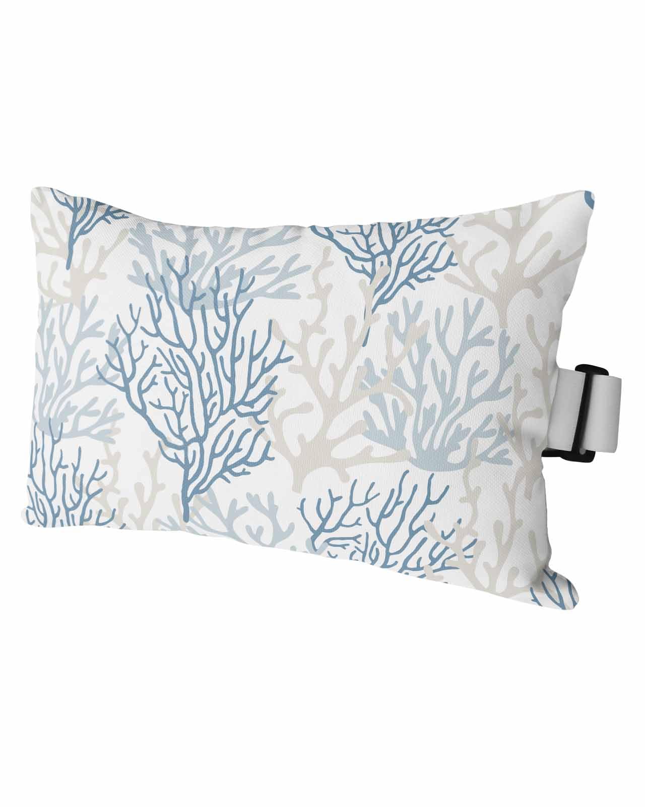 HERBED Outdoor Pillows Covers with Inserts Summer Ocean Blue Grey Coral Waterproof Pillow with Adjustable Strap Throw Pillows for Patio Furniture Pool Lounge Chair, 12x20 Inch, 1PCS