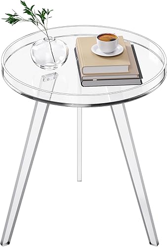 Mesa auxiliar de acrílico transparente, mesa auxiliar redonda, mesita de noche, mesita de noche, círculo pequeño con bandeja para sala de estar,