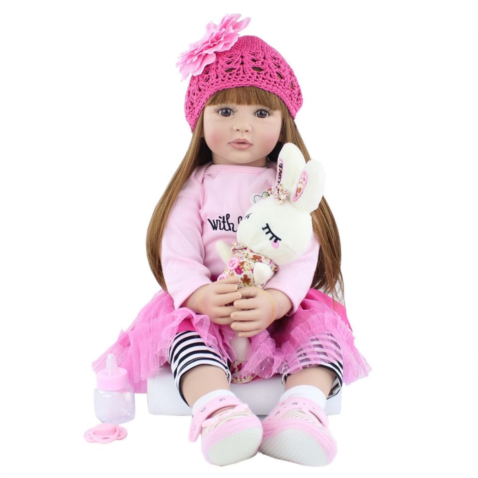 Reborn Baby Dolls Girls 24 Inch 60cm Soft Silicone Vinyl Real Life Long-haired doll in red dress Toddlers Dolls Newborn Toys Xmas Gifts - Image 4