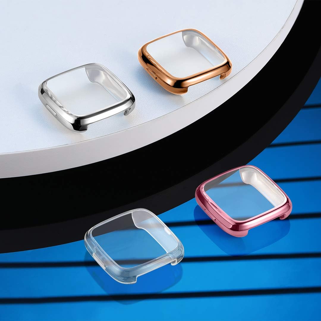 Ouwegaga Ultra HD Case Compatible for Fitbit Versa 2 Screen Protector Case 4 Pack Full Protective Cover for Fitbit Versa 2 Smartwatch Bands Accessories 4 Pack