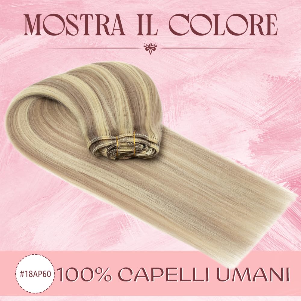 Human Hair Clip in Extensions Dark Blonde Highlighted Bleach Blonde Clip ins 100% Brazilian Remy Real Human Hair Extension for Women 8pcs Per Set including 18 Clips No Tangel (18 Inch #P18/613) - Image 2