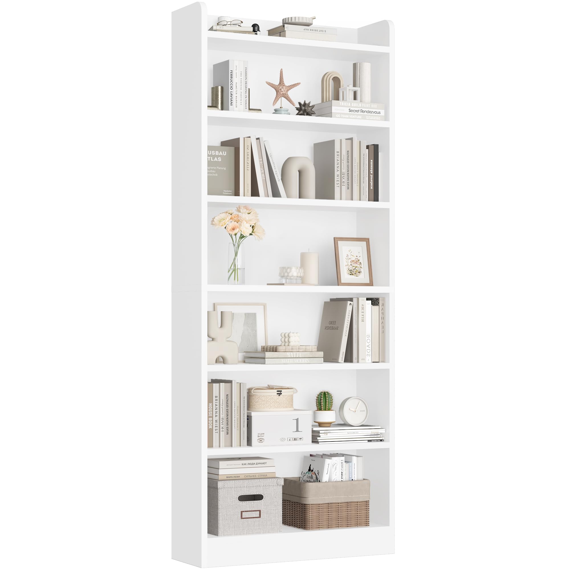 Yaheetech Bücherregal, 7 Fächern Bücherschrank mit Verstellbarer Regalboden, 180,5 cm H Standregal, offenes Aufbewahrungsregal für Wohnzimmer/Heimbüro/Arbeitszimmer, Weiß | Bücherschrank mit Verstellbarer Regalboden, offenes Aufbewahrungsregal für Wohnzim