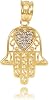 Fine 10k Yellow Gold Diamond-Accented Heart Filigree-Style Hamsa Charm Pendant