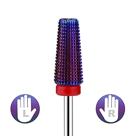 Lavinda 5 in 1 Fine Grit Tapered Nail Drill Bit for Acrylic Gel Removal Carbide Tungsten Steel Left Right Hand Use Professional Nail Tech Tools 3/32 (Fine, Purple)